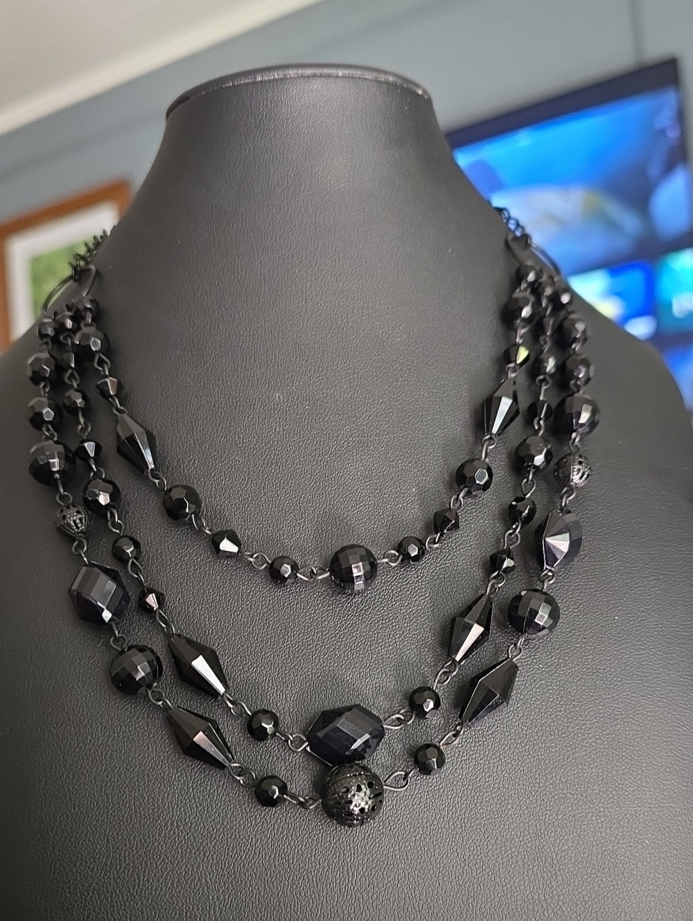 Elegant Multi-Strand Black Beaded Necklace